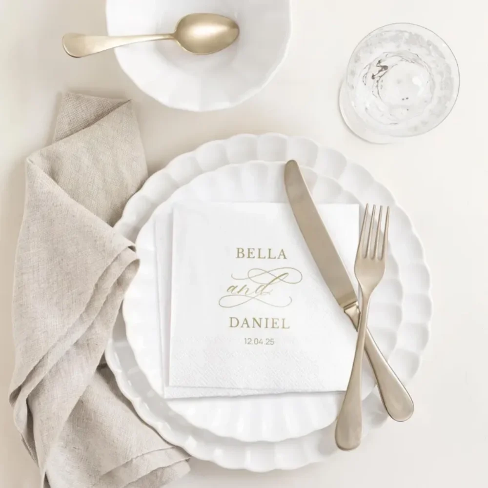 مناديل مطبوعة مخصصة مع أسماء وشعارات لحفلات الزفاف والمطاعم والمقاهي والفنادق ومحلات الحلوى والعشاء العائلي والاحتفالات الحفلات