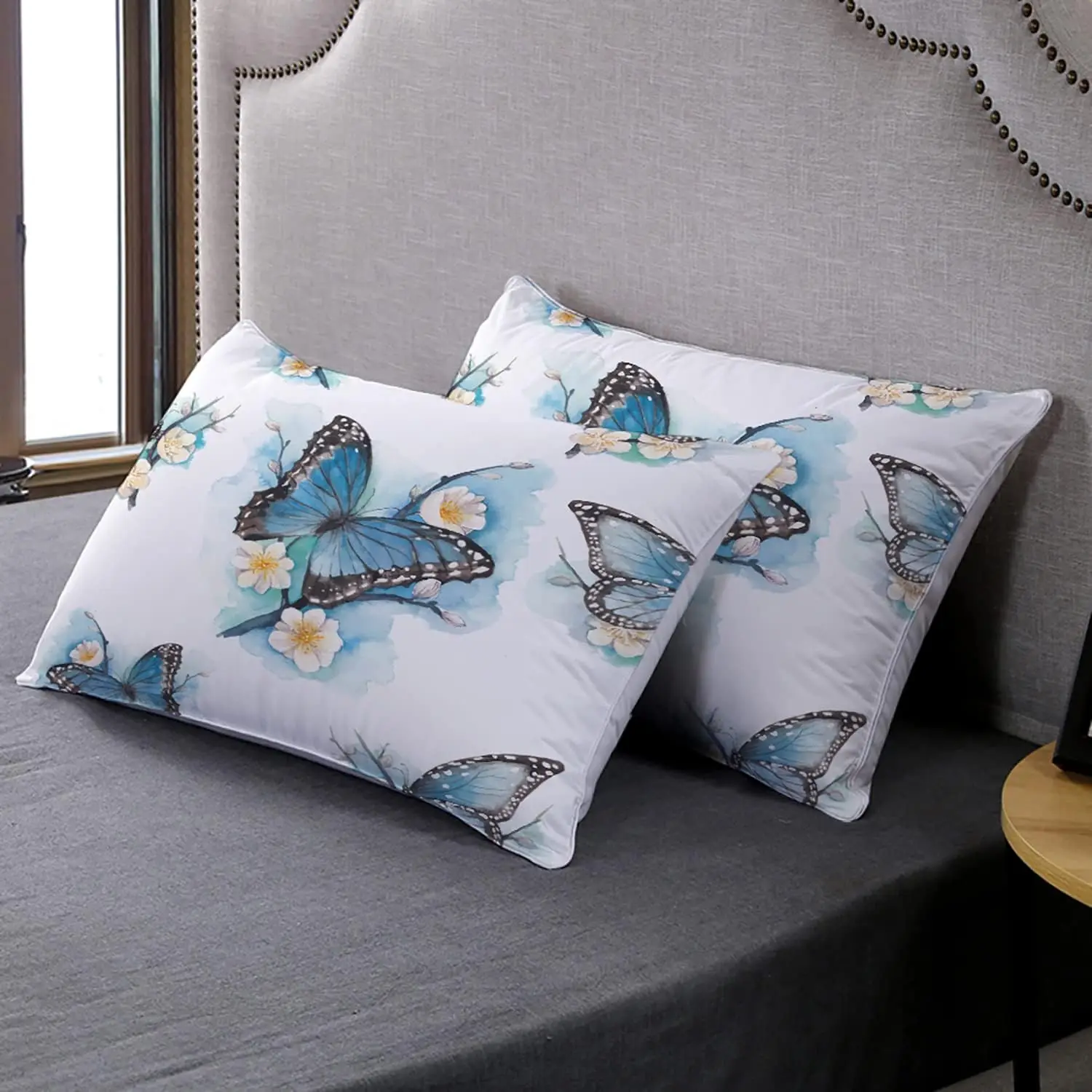 Fotografia 5: Conjunto de cama king size com borboletas azuis e roxas, capa de edredom estampada para meninas, crianças e adolescentes – conjunto completo de cama