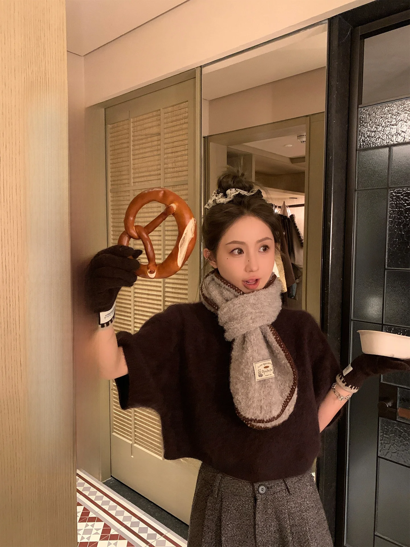 

MLS Woolen Knitted ort Sve Top for Women Casual Sle Layering Design Winter New Arrival Faionable ape Outfit