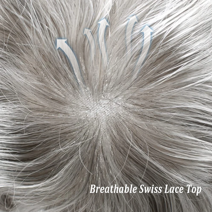 Swiss Full Lace Men Toupee Real Human Hair Wigs Front Bleach Hair Replacement Men Wig Breathable White Hair Men Prosthesis