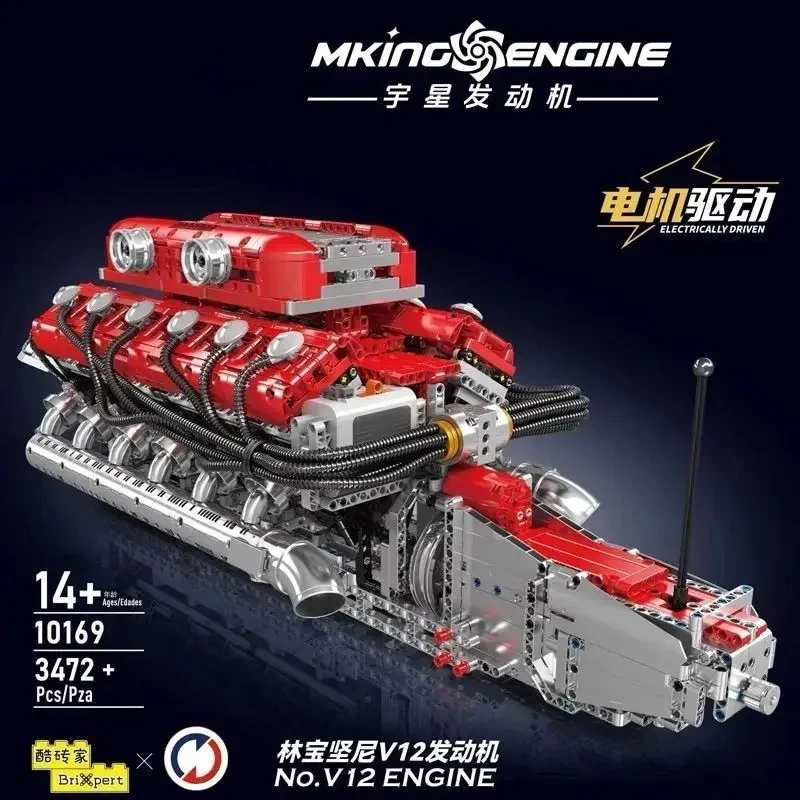 Mould King 10169 V12 Engine Building Kit 3472PCS MOC Inline Petrol Model Electric Motor Gearbox for Adult Collectors STEM Fans