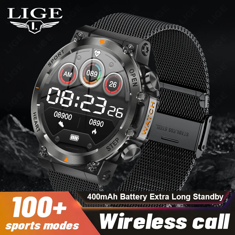 

LIGE Men Smart Watches Durable Outdoor Heart Rate Sleep Monitor Bluetooth Call IP68 Waterproof 400mAh Clearance Sale Smartwatch
