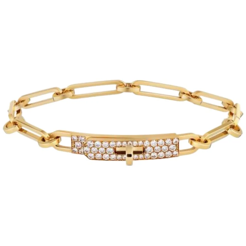 Gold Plated Paved T-Bar Clasp Paperclip Chain Bracelet with 