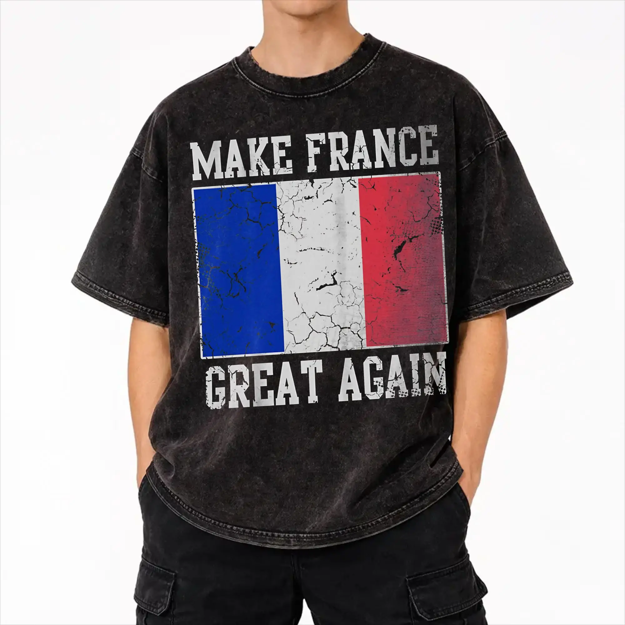 Make France Great Again  T Shirt Hip Hop Washed Short Sleeve Oversize T-Shirt  Vintage Men Women Streetwear Graphic Tops Tees