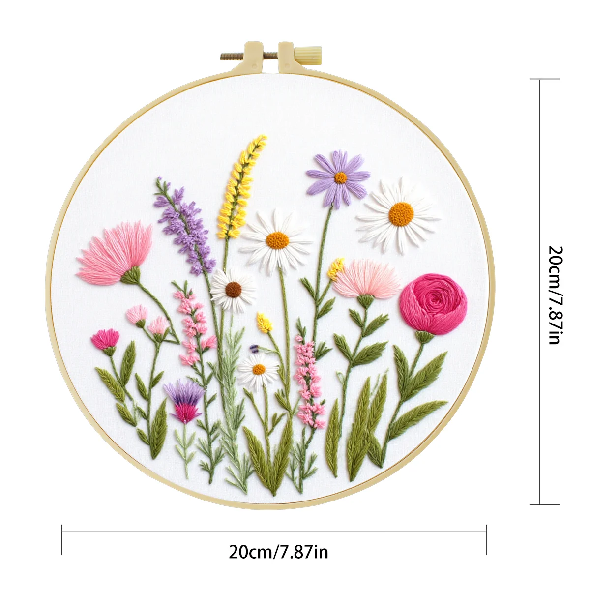 1 Stück 20X20CM/7,87 Zoll Schönes Blumen-Stickerei-Starter-Kit DIY-Kit Heimdekoration Nähkunst Nadelkunst – Detail 5