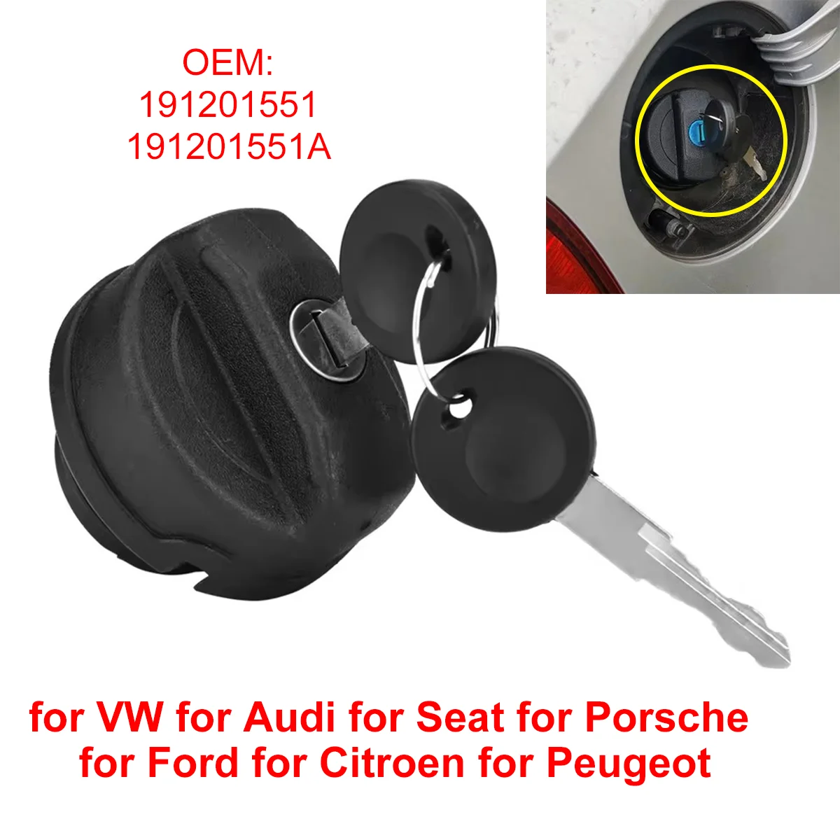 191201551A Car Locking Fuel Tank Cap for VW Beetle for Audi A4 for Seat for Porsche for Ford for Citroen for Peugeot for Volvo