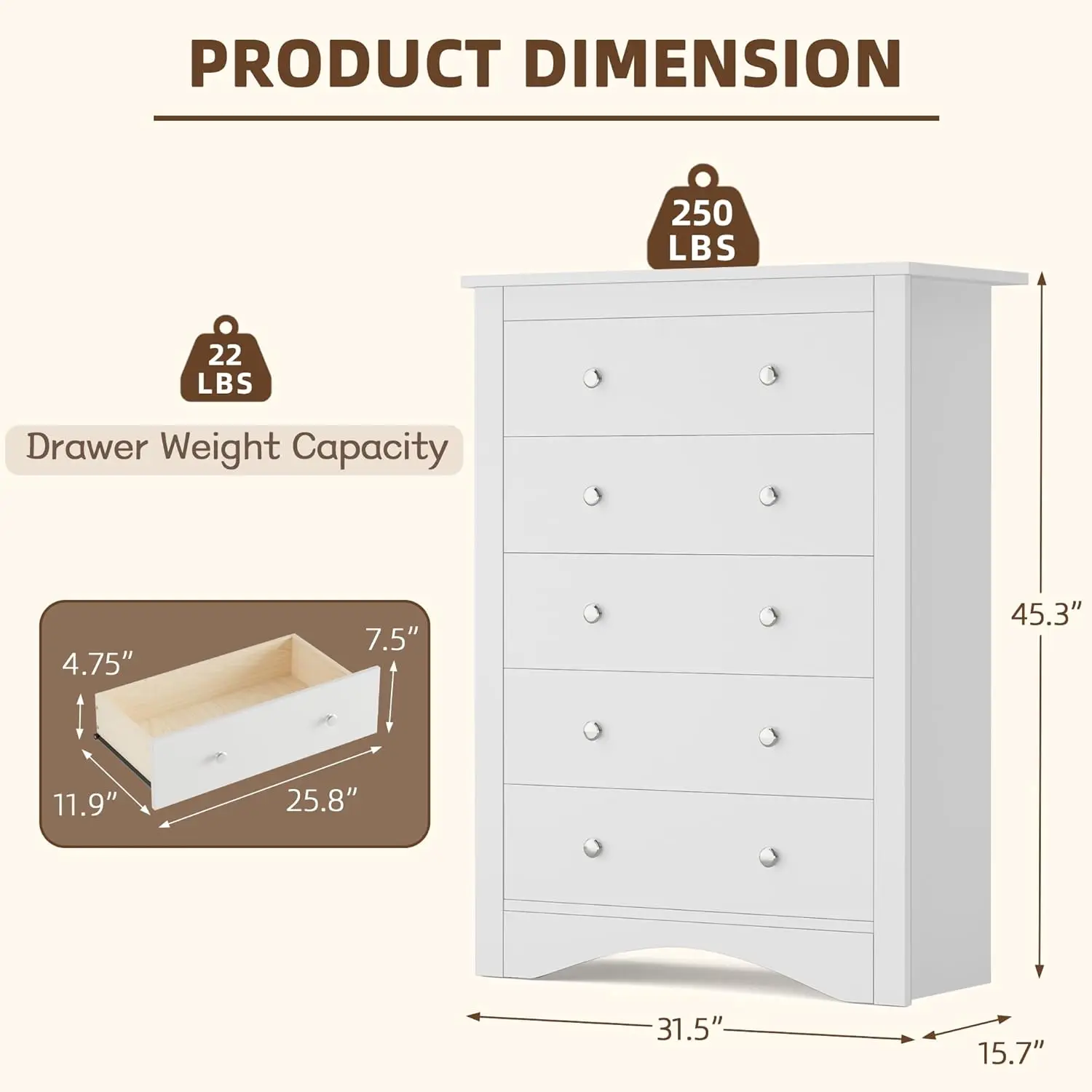 ตู้เสื้อผ้าทรงสูงสำหรับห้องนอน 5 ลิ้นชัก, ตู้ลิ้นชักทันสมัย, ตู้เสื้อผ้าไม้, ชั้นวางทีวีสำหรับห้องนั่งเล่น, ตู้เสื้อผ้า, ทางเดิน (สีขาว)