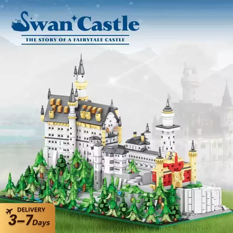 Neues Schwanensee-Bausteinset Mittelalterliche Burg-Architektur Modulares Montagemodell Bausteine Heimdekoration Kreatives Spielzeug Geschenke für Erwachsene 5421 Teile
