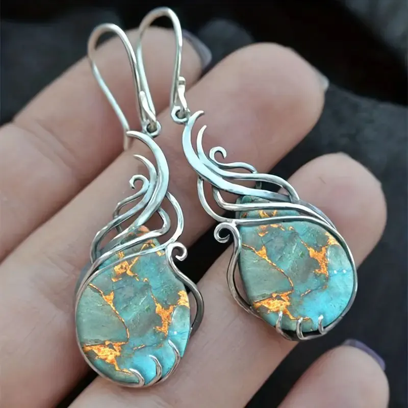 2pcs Fashion Vintage Earrings Imitation Turquoise Bohemian Jewelry Women\'s Jewelry Birthday Anniversary Gift for Lovers