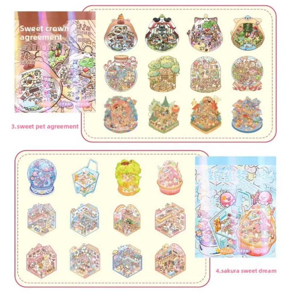 

ПЭТ 3D ландшафтные наклейки 12 листов сцен 24 листа наклейки миниатюрные наклейки сцены мультфильм город наклейка книга творческая игра