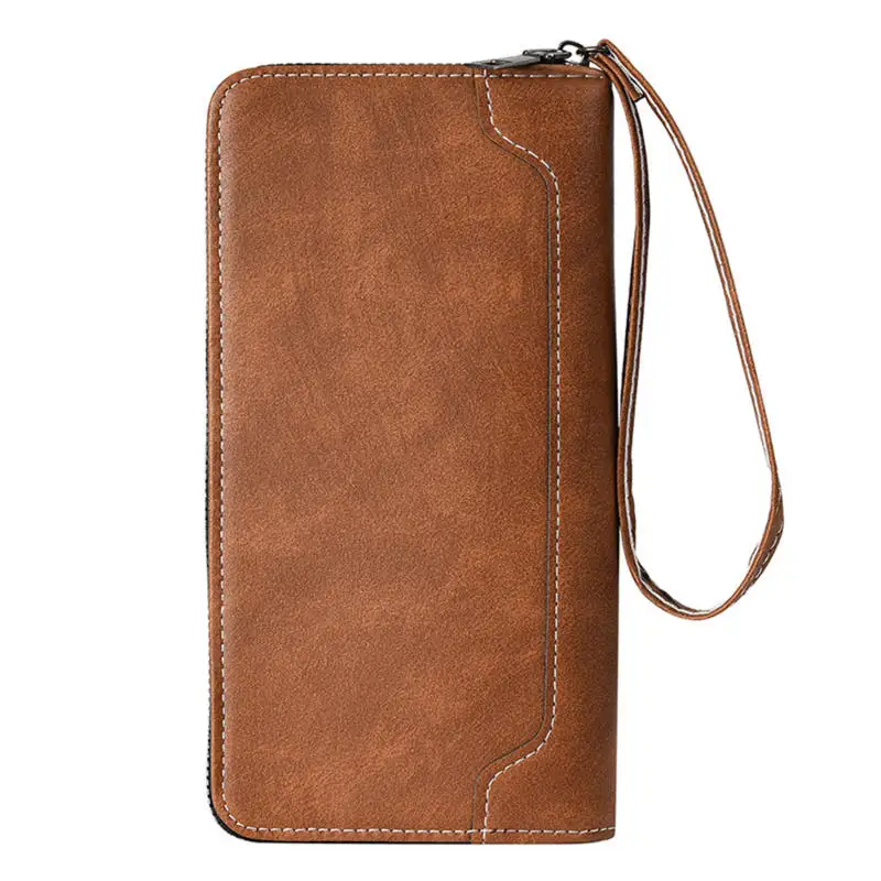 Herren-Geldbörse mit langem Reißverschluss, Geldbörse mit mehreren Fächern, schlichte Lederkombination, große Handtasche mit viel Stauraum. – Detail 6