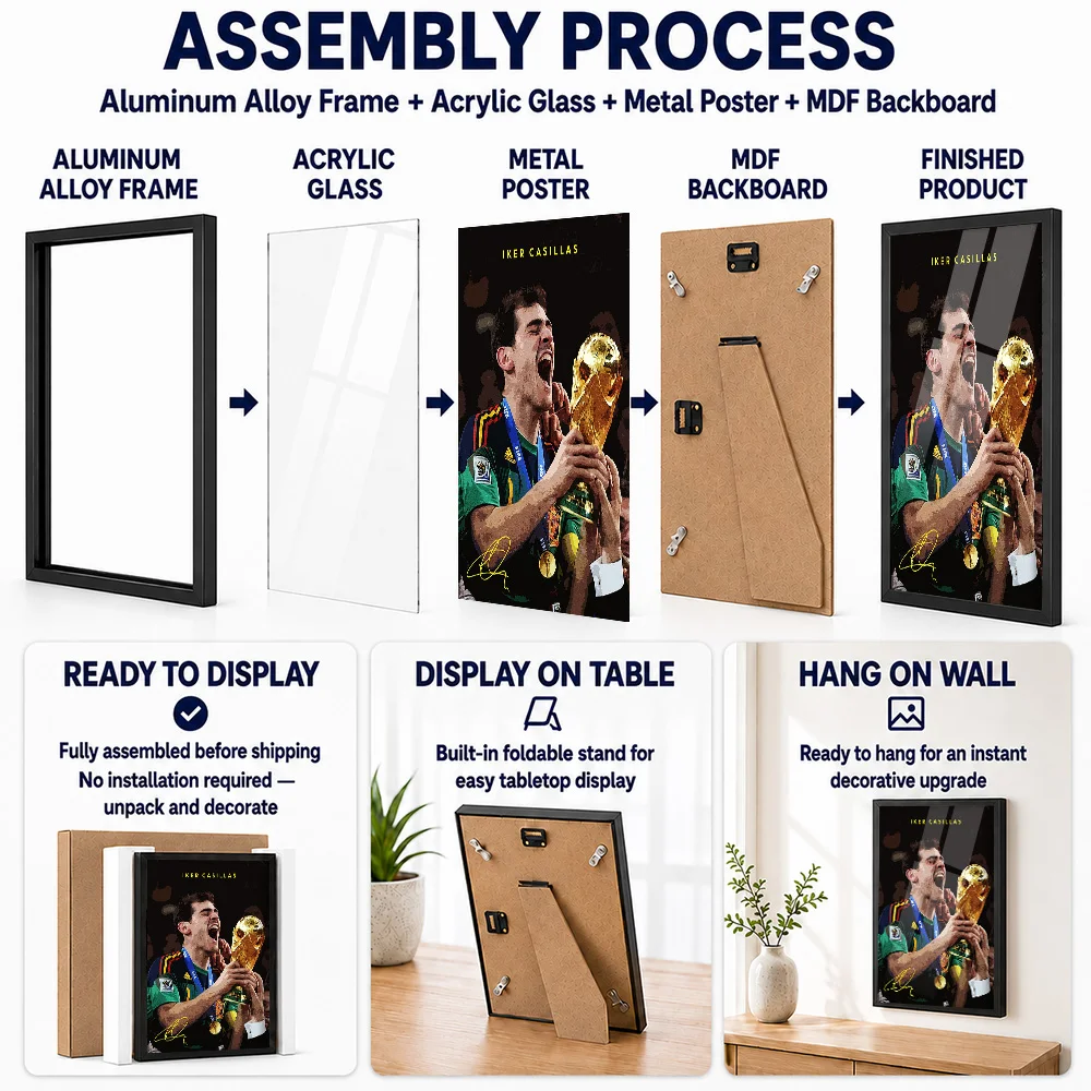 Iker Casillas Framed Metal Poster Personalized Photo Inspirational Hero Style Wall Art For Clubhouse Thoughtful Supporter Gift