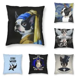Luxury With A Pearl Earring Sofa Cushion Cover Velvet Cartoon Boston Terrier Dog Pillow Case Living Room Decoration Home Decor