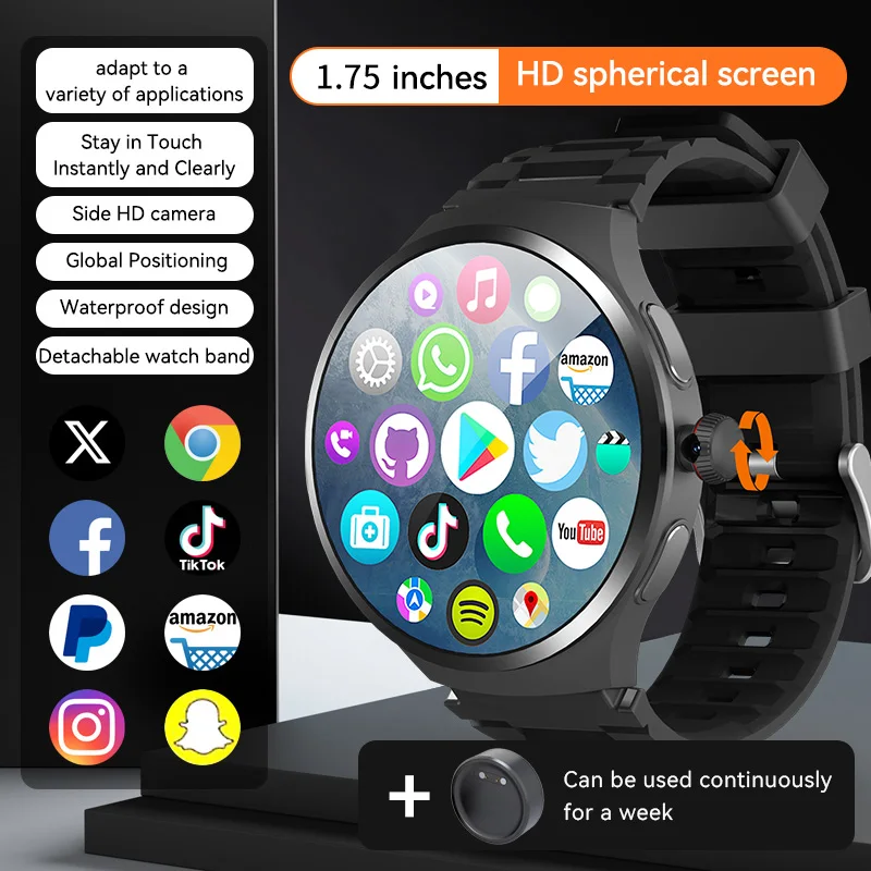 2025 ساعة ذكية VP50 جديدة 4g/5g بطاقة Sim نظام أندرويد 10.0 180 °   سحب كاميرا GPS WIFI Play Game Whatsapp Tiktok Smart Watch