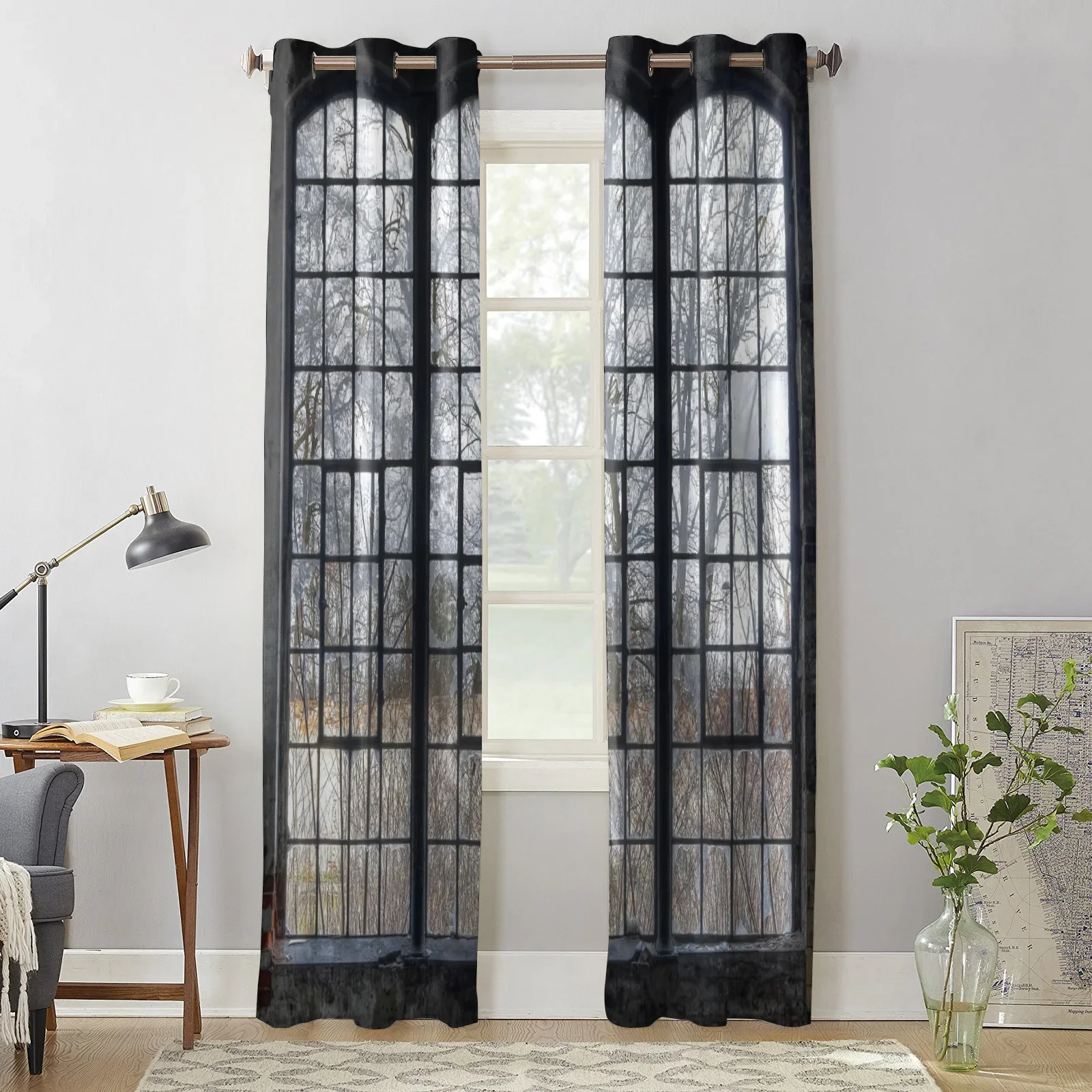 Translucent Curtains Windows Woods Retro Jet Black High Quality Valance Window Curtains Living Room Bedroom Curtains