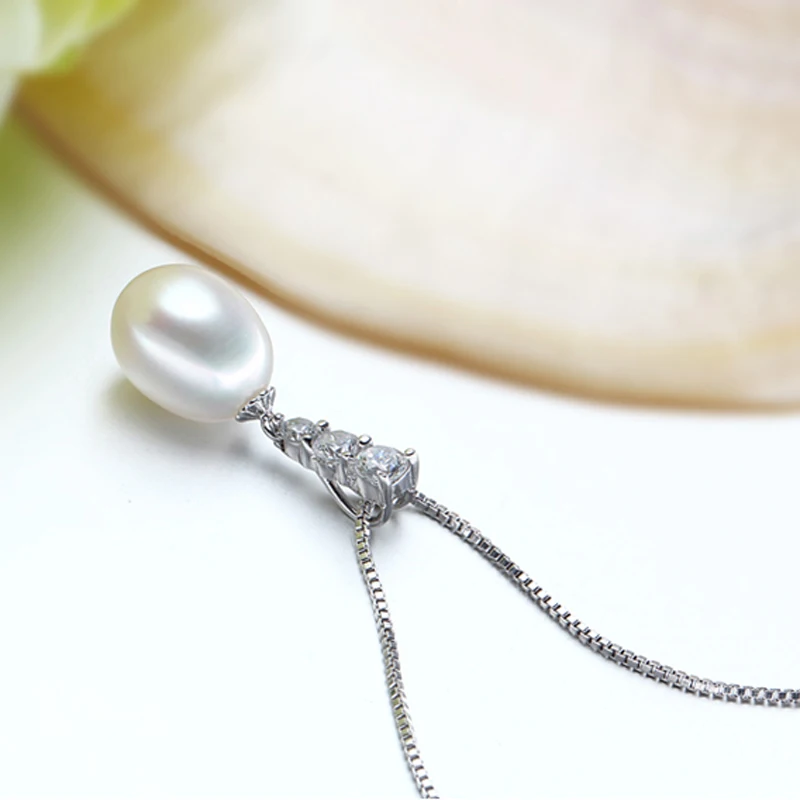 White Natural Freshwater Pearl Pendant Necklace For Women 925 Sterling Silver Real Pearl Pendant Mother Present