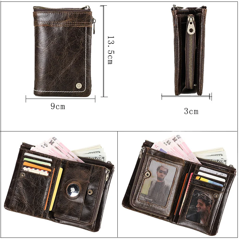 OYIXINGER Retro Genuin Leather Short Foldable Wallets For Male Multi-purpose Portable Handbag Vintage Cowhide Card Holder Wallet
