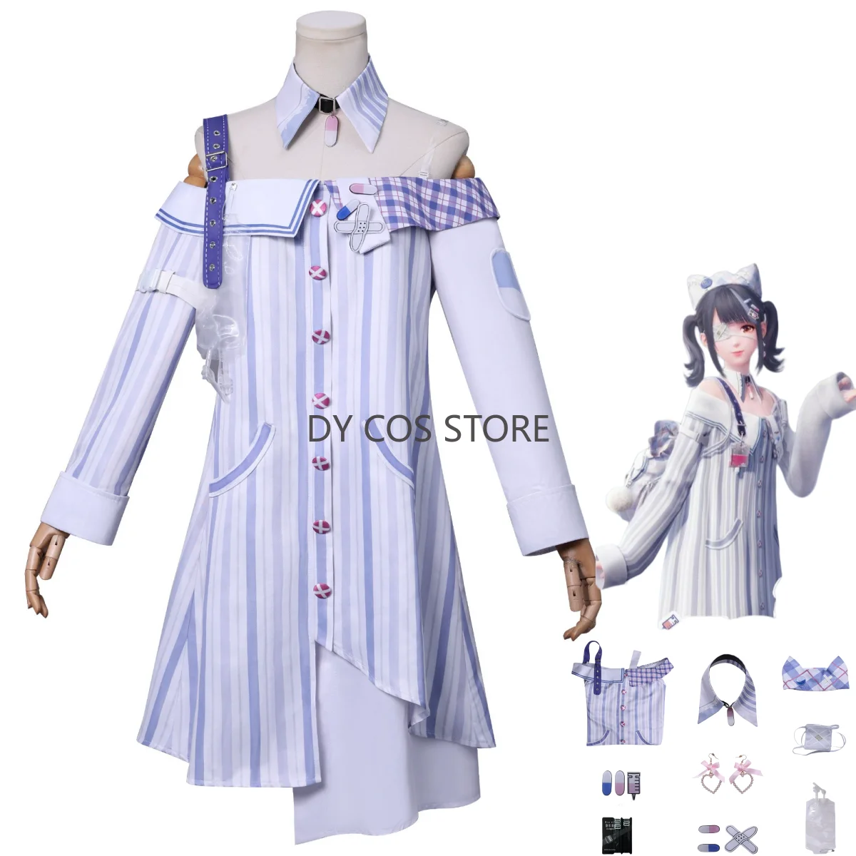 

Game Infinity Nikki Cosplay Costume Long Sleeves Off Shoulder Stripe Dress Uniform Full Set Woman Sexy Kawaii Halloween Suit
