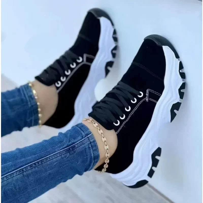 New Women Pattern Casual Canvas Shoes Woman Sport Shoes Lace-Up Thick Soled Vulcanized Shoes Zapatillas Mujer Chaussure Femme