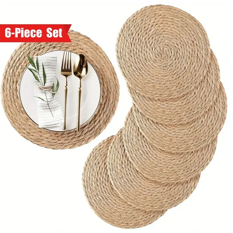 6pcs Pot Mats Handwoven Rattan Placemats Round Heat Insulation Mats Natural Woven Table Mats For Dining Home Wedding Decoration