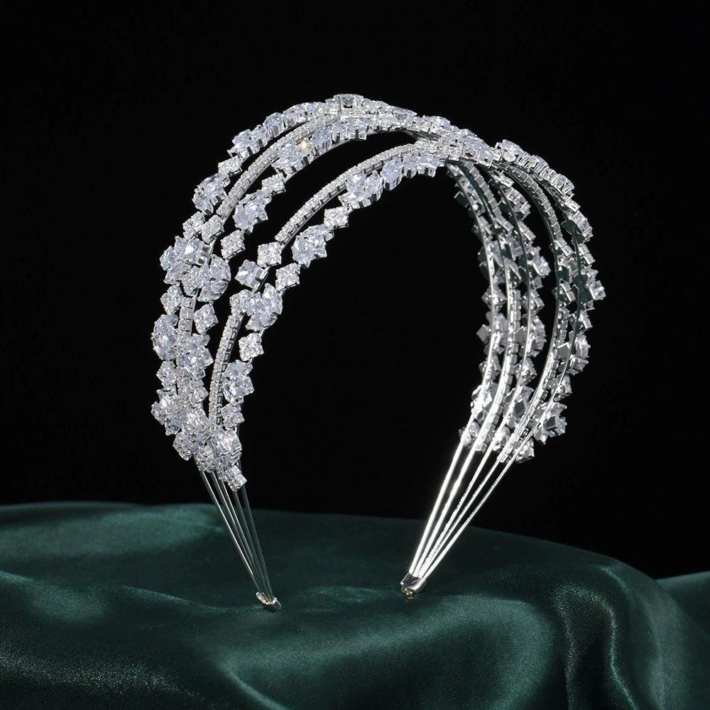 Luxury Multi-layer Zircon Stage Wedding Hairband European And American Style Geometric Bridal Headwear Accessory