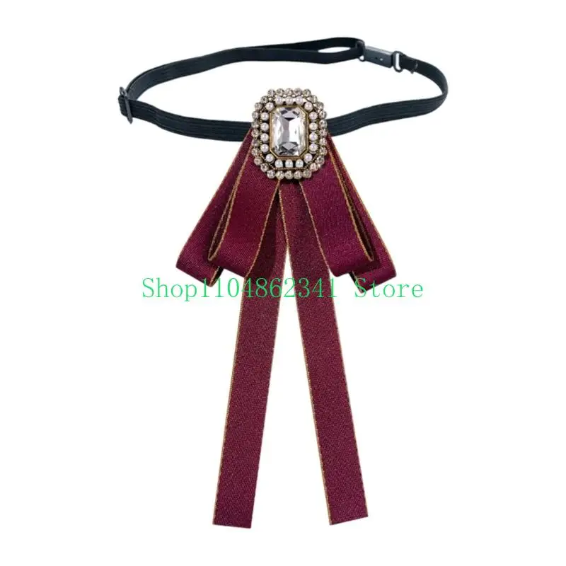 652F Neckline Ribbon Collar Accessory with Trimmed Texture, Center Ornament Accent for School and Ceremony Wear