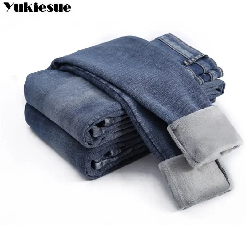 

Winter Warm Slim Fit Pencil Pants Women Thicken Fleece Skinny Jeans Pants For Women leisure High Waist Elastic Denim Trousers