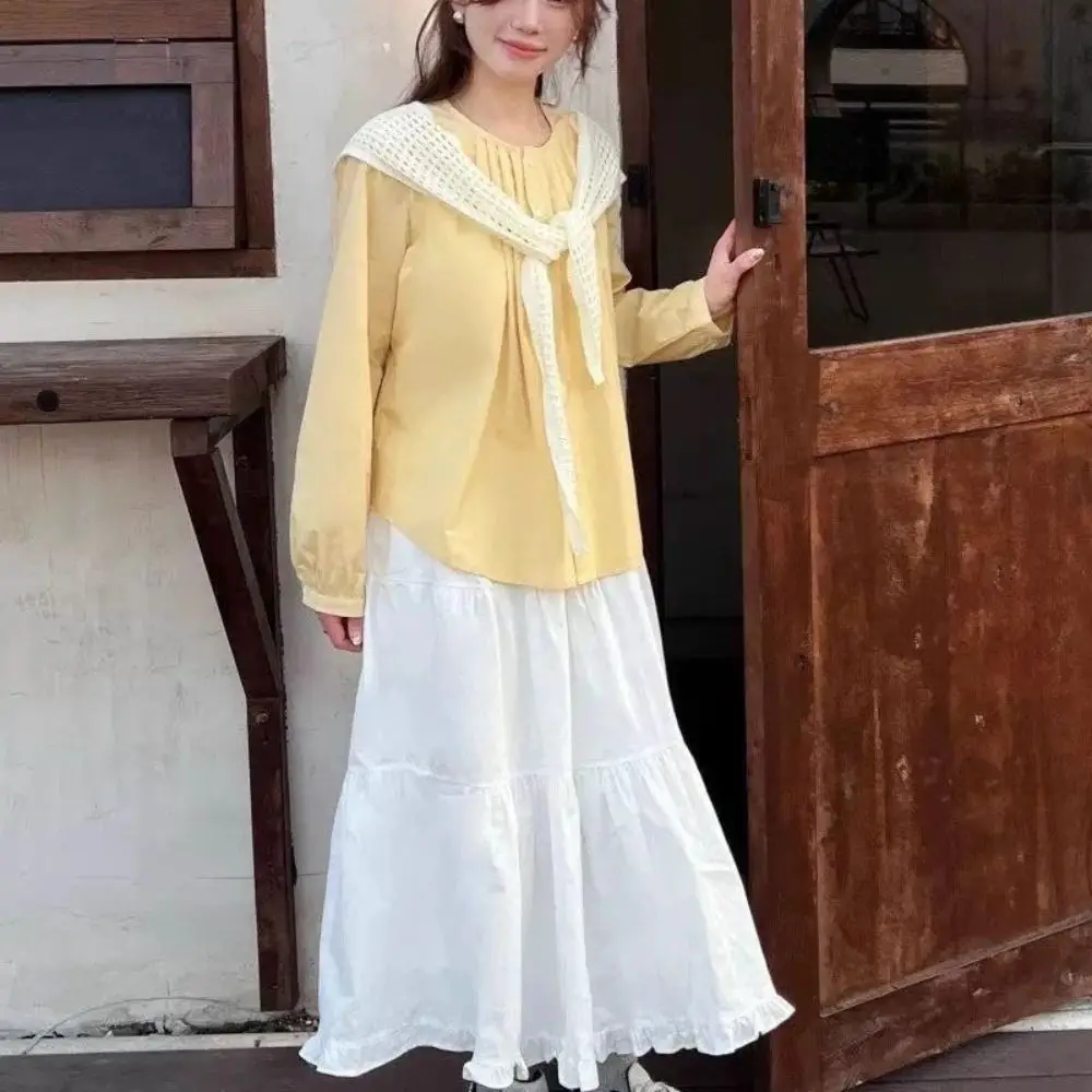 أنيقة الأبيض محبوك شال عباءة يلتف وهمية طوق وشاح الملحقات الكورية نمط وشاح الورك النساء