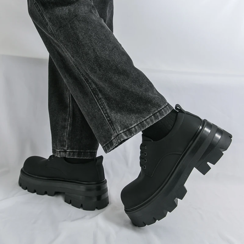 Men Business Derby Shoes Black Casual and Comfortable Thick-soled Anti-slip Fashionable Large-head Leather Shoes Size 38-46