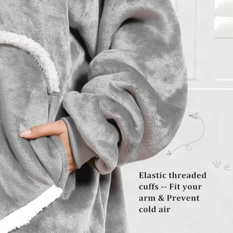 Oversized Wearab Blanket Hoodie, Cozy Flannel Blanket with Sleeves and Zipper for Women, Mens, Teens view 6