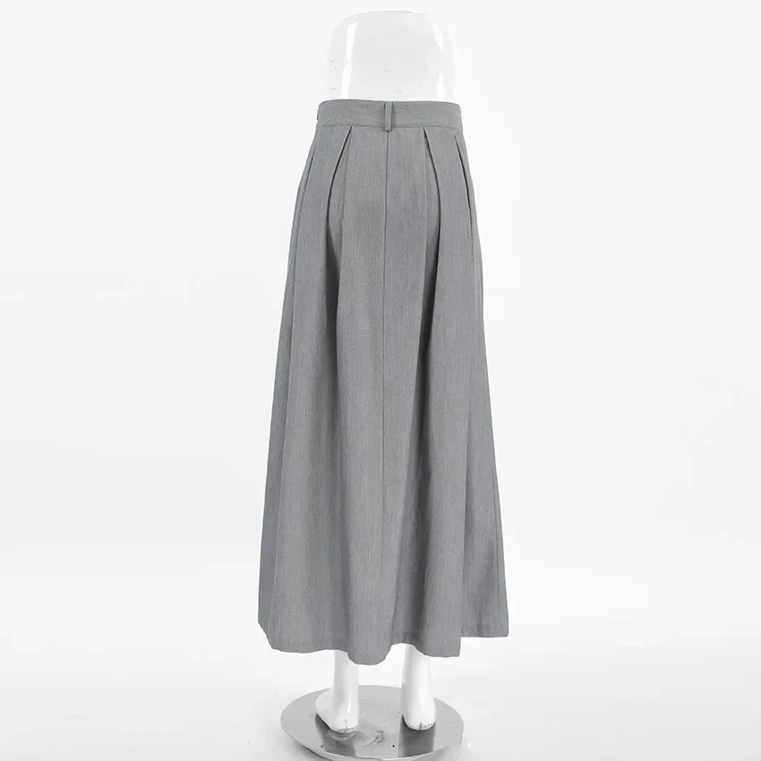 Bclout-Jupes longues grises pour femmes, élégantes, monochromes, bureau, dame, jupes trapèze, taille haute, fête, plissé, femme, automne, mode, 2024