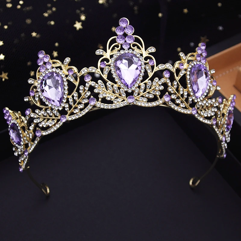 

Purple Crystal Bride Wedding Crown Headdress Bridal Tiaras and Crowns Ladies Headwear Party Wedding Hair Jewelry Accessories