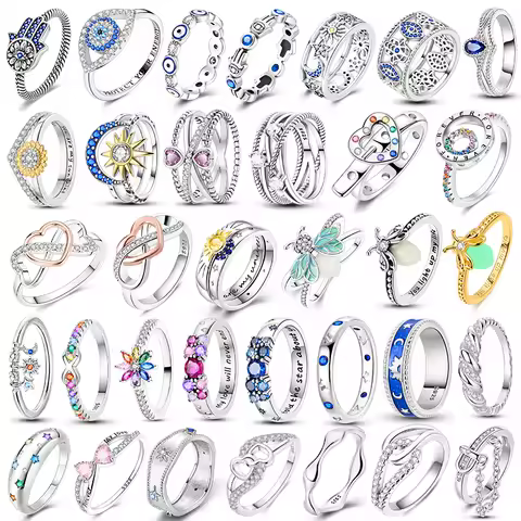 925 Silver Wedding Ring Original Blue Zircon Simple Ring For Women Sterling Star Moon Firefly Colorful Rings Anniversary Jewelry