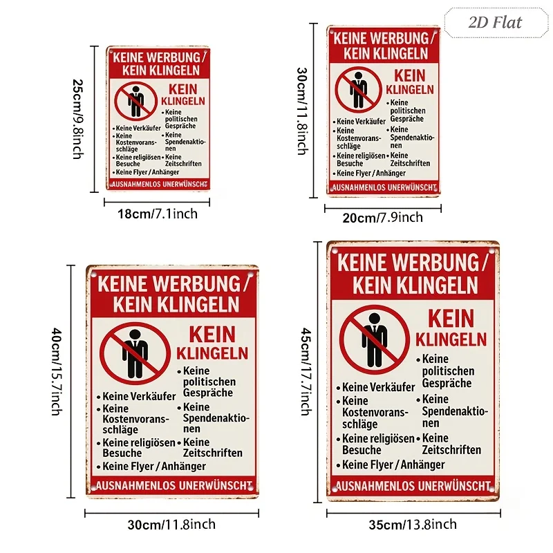 2D Flat, 1pc Vintage German No Soliciting Sign - Aluminum Metal Wall-Mountable Warning Sign Suitable for Home, Office, Retail St