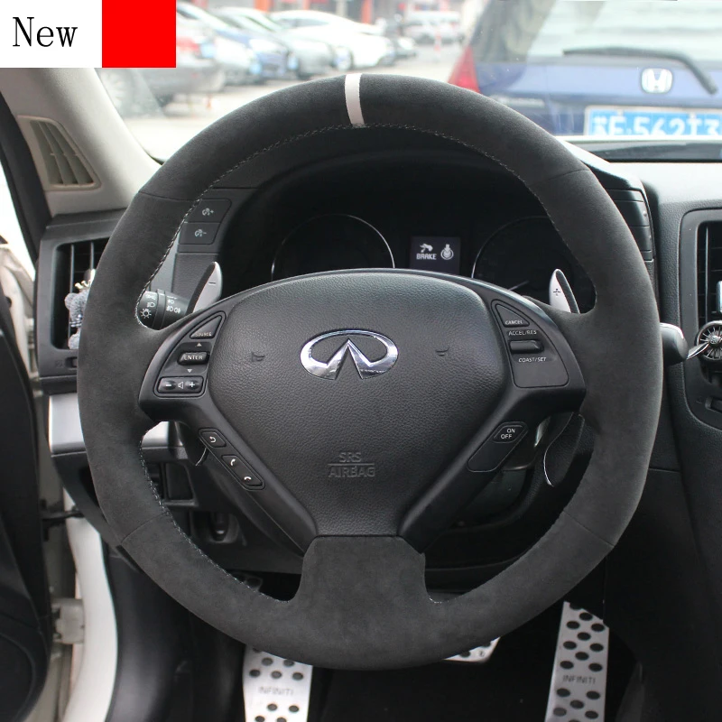 For Infiniti QX60 Q70 Q50L G25 FX37 High-quality Non-slip Hand-Stitched Black Suede Car Steering Wheel Cover Car Accessories