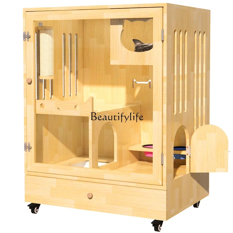 

FG44Solid Wood Cat Villa Does Not Cover an Area of Home Indoor Cat House Free Access