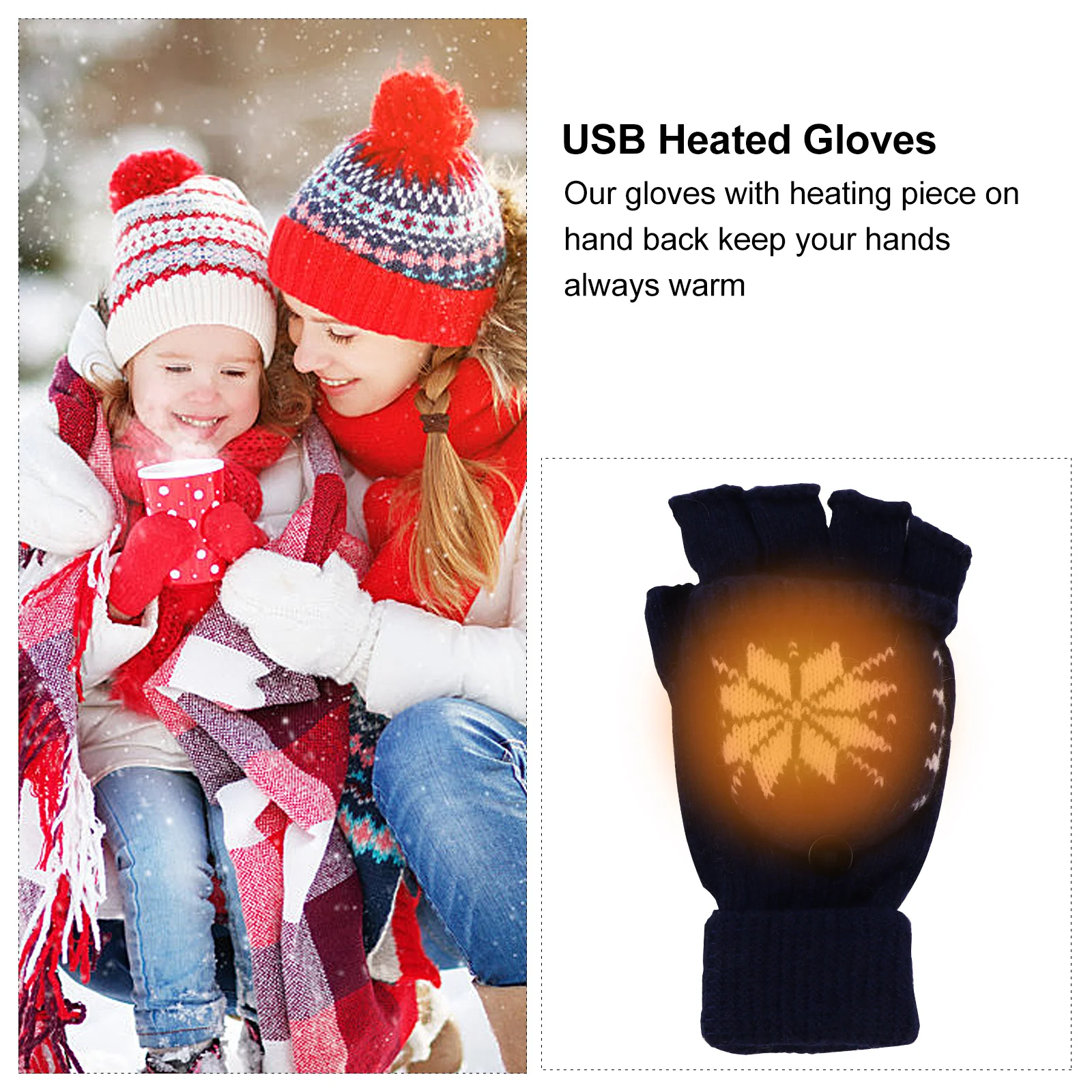 

Typing Gloves Laptop Computer USB Heated Heating Mittens Warm Knitting Ultra-soft Skiing