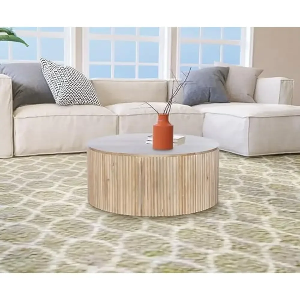 Modern Contemporary Round White Oak Finish Coffee Table Natural Wood 36