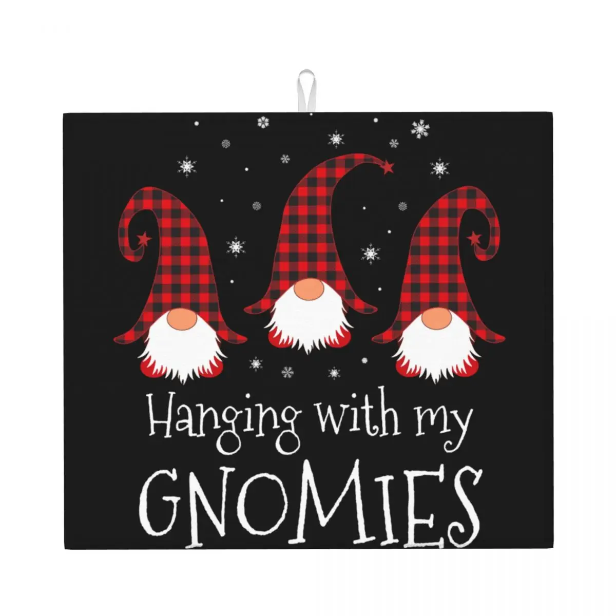 Hanging With My Gnomies Plaid Garden Christmas Gnome Dish Drying Pads Custom Absorbent Microfiber Fast Dry Drainer Mats