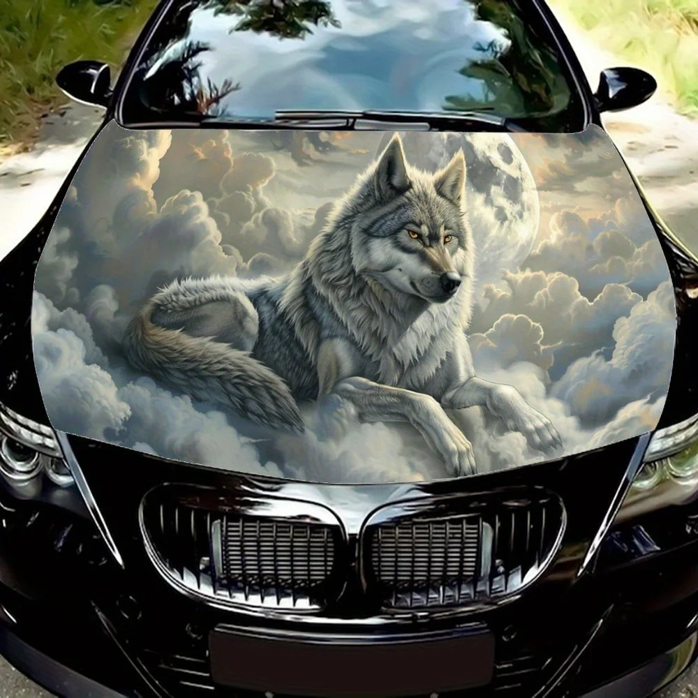 

Лунный волк в облаке, Realm, обертка на капот автомобиля, цветная виниловая наклейка, графический капот для грузовика, автоаксессуары, украшение, наклейка, подарок