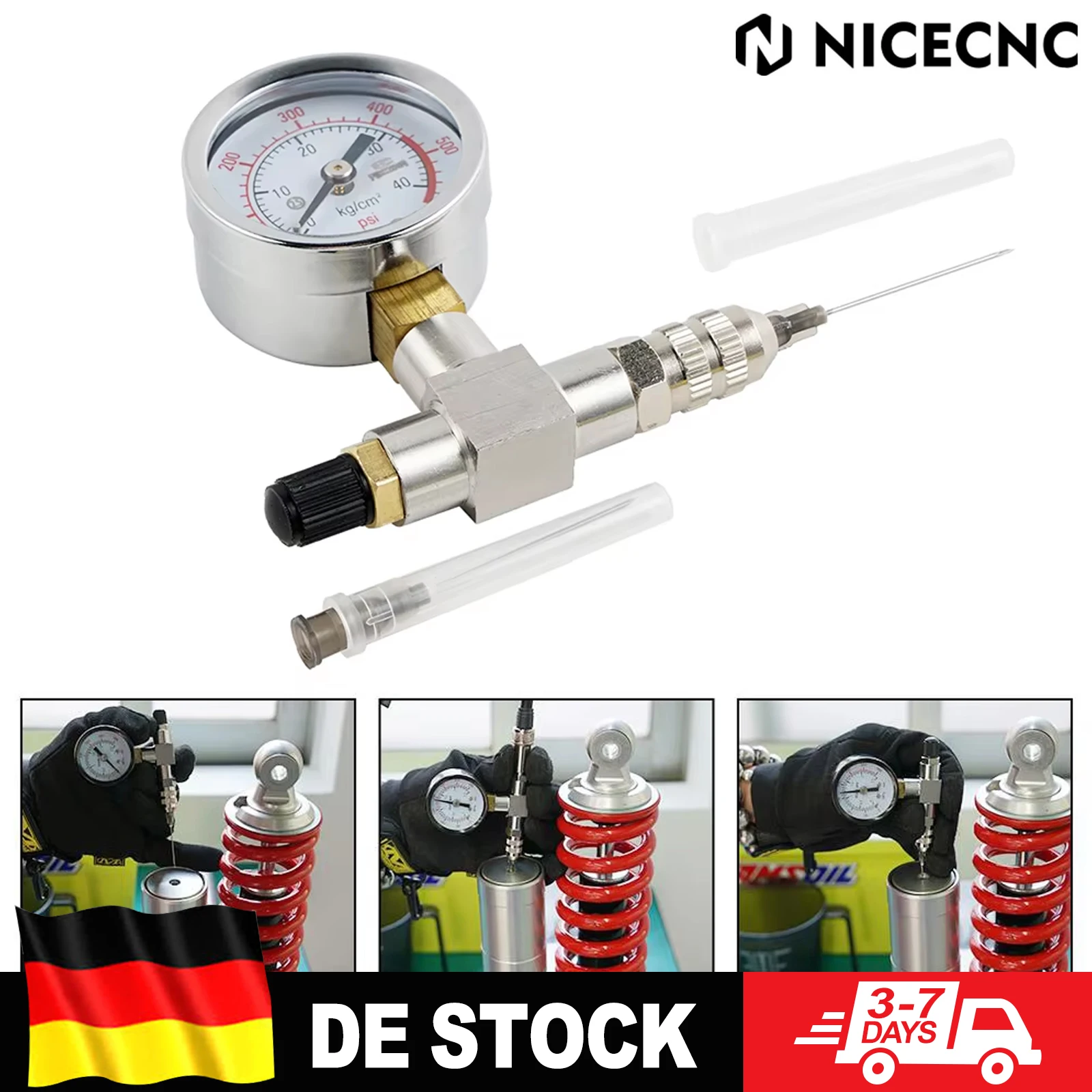 Kit di Riempimento ad Ago per Ammortizzatori a Azoto 600PSI per ATV UTV KTM Suzuki Yamaha Polaris RZR CanAm Arctic Cat Motoslitta