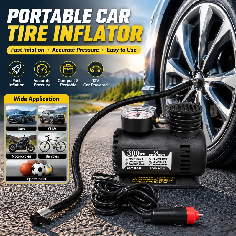 12V Auto Electric Air Pump 300psi Tire Inflator Mini Portable Car Compressor High Quality