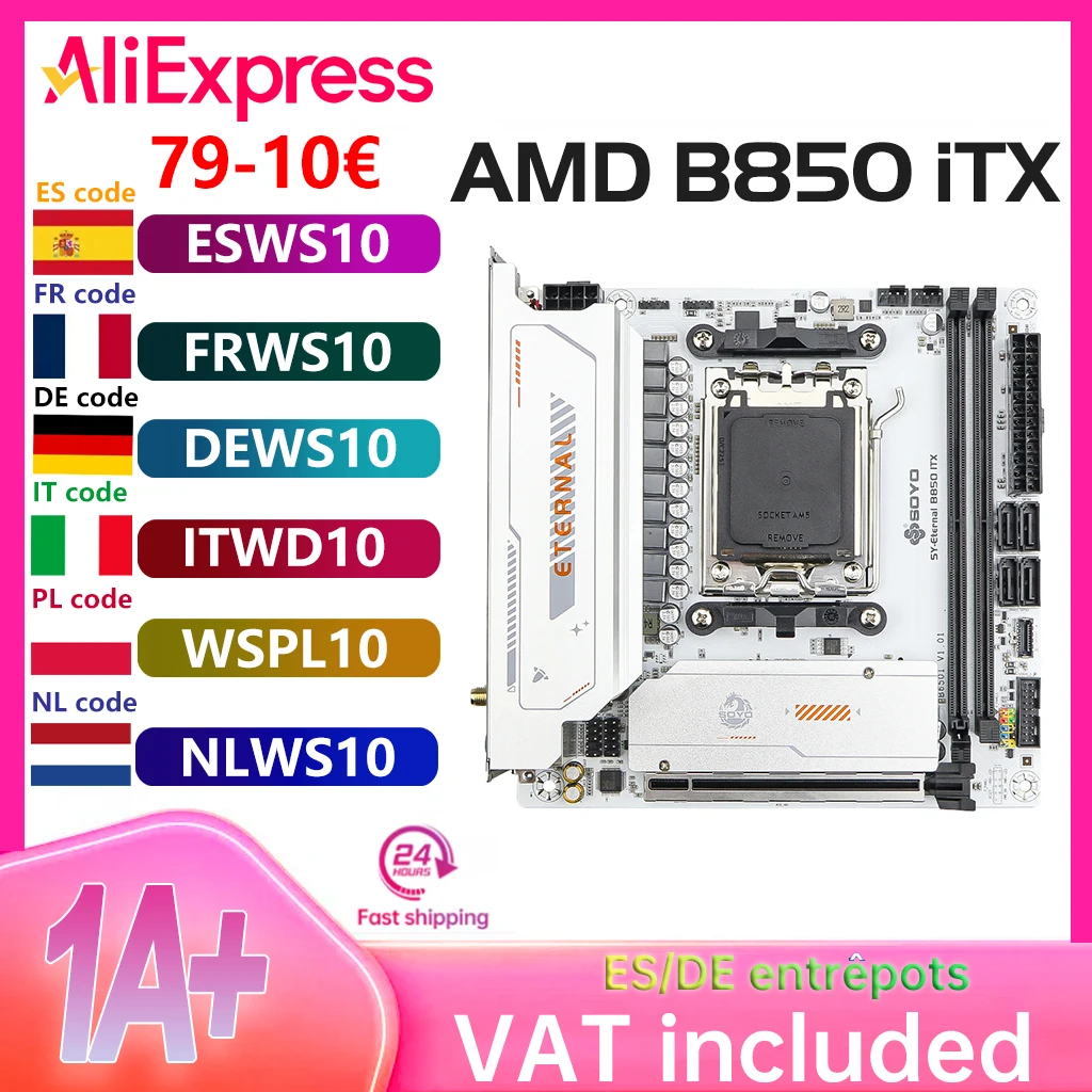 SOYO B850ITX carte mère AMD Ryzen AM5 DDR5 prend en charge CPU 7000 8000 9000 processeurs Pcie5.0x16 Pcie4.0x4 M.2 ARGB WIFI6