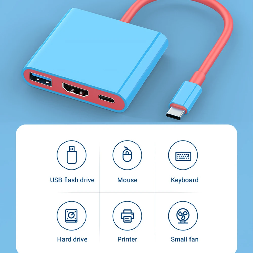 Portable 3 In 1 U Hub for Nintendo Switch Docking Station USB 3.0 4K HDMI-compatible Conversion Cable For Travel and Gaming