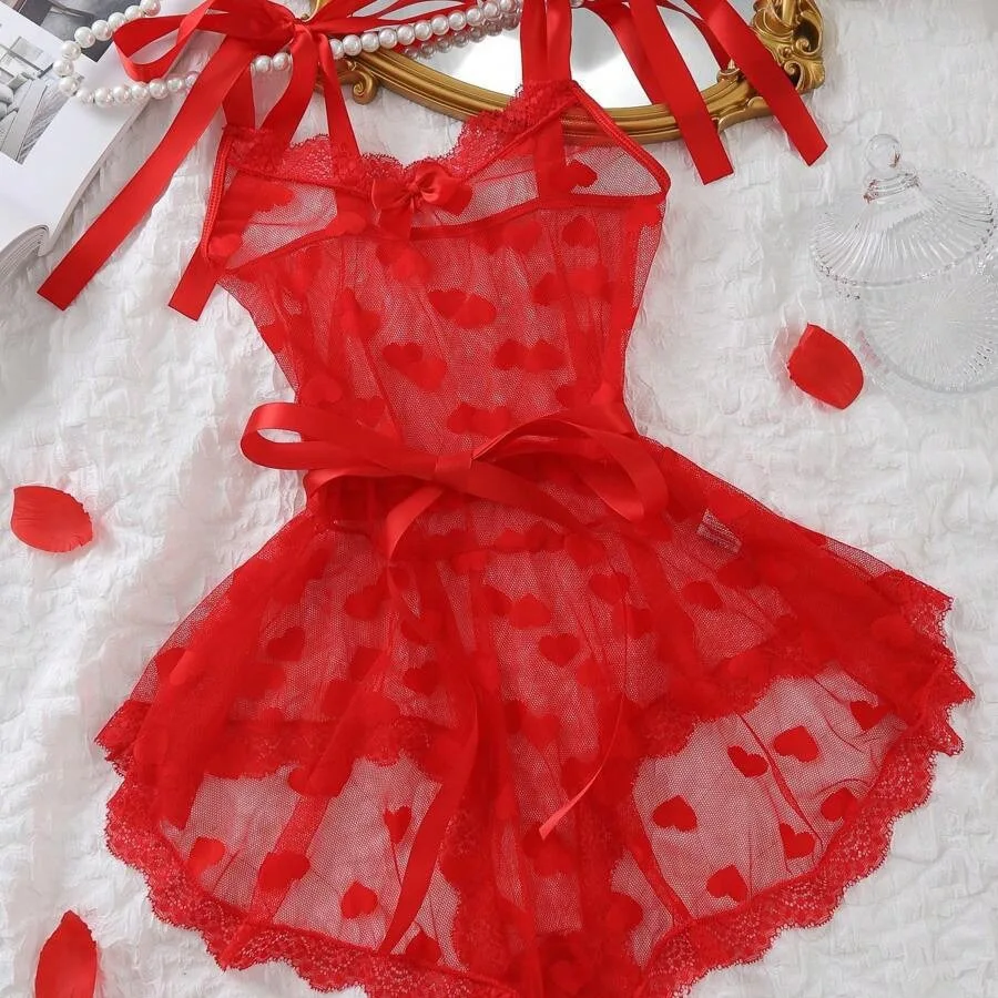 Set da donna europea e americana sexy con reggicalze in vita in pizzo a rete rossa cava, set da portare gratuitamente