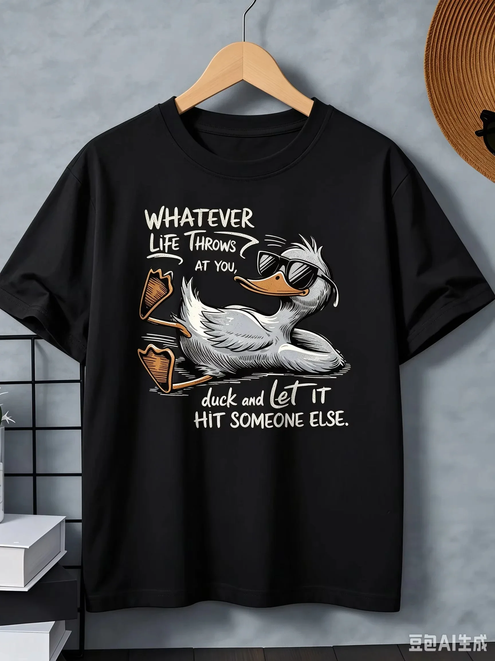 Trend Cool Men's Funny Duck Quote Print T Shirt Crew Neck Short Sleeve Humor Casual Streetwear Tee For Daily Wear
