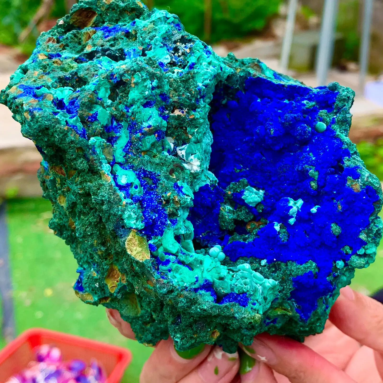 Natural Azurite Malachite Geode Crystal Mineral Specimen Reiki Healing Stone Collectible