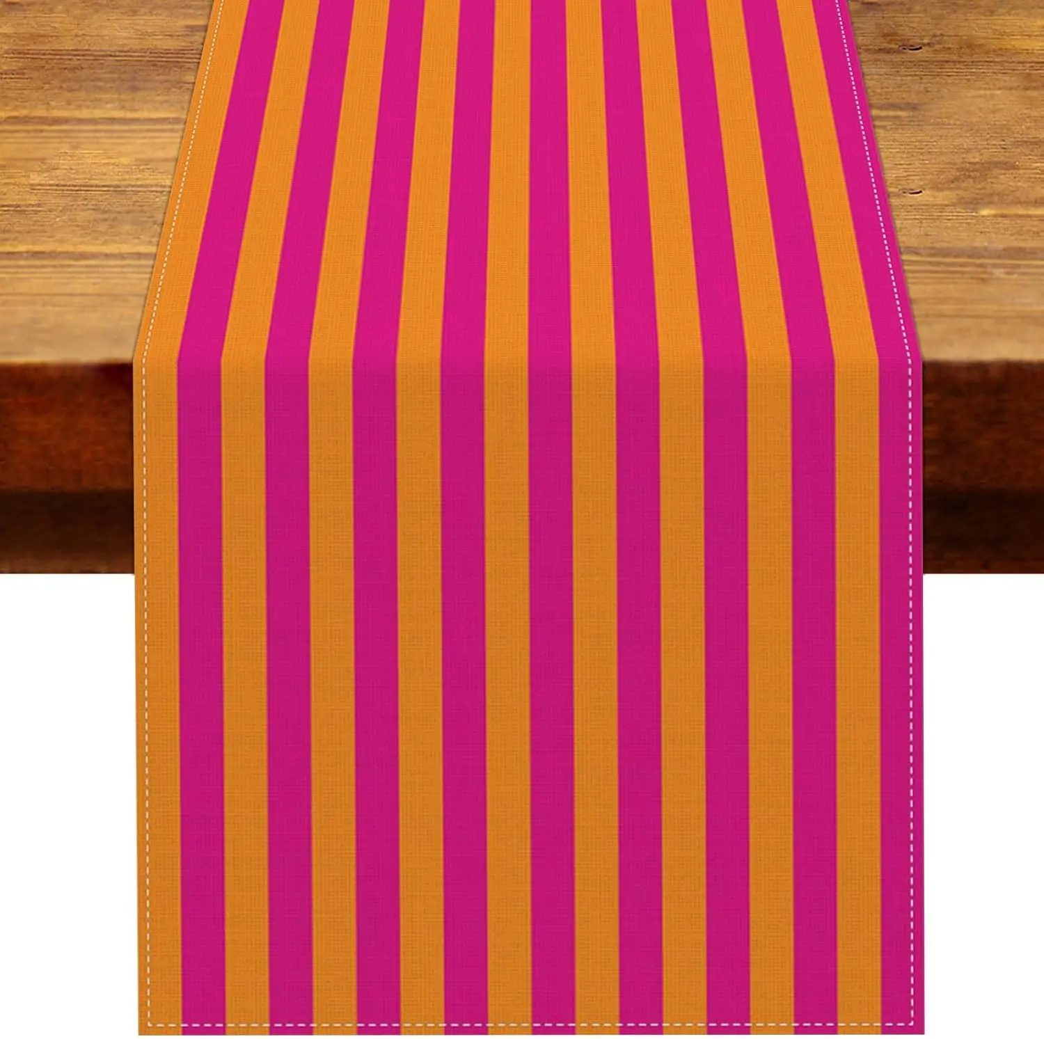 Hot Pink Orange Cabana Stripe Table Runner, Sunset Wedding Birthday Bridal Shower Fiesta Kitchen Dining Room Party Decor