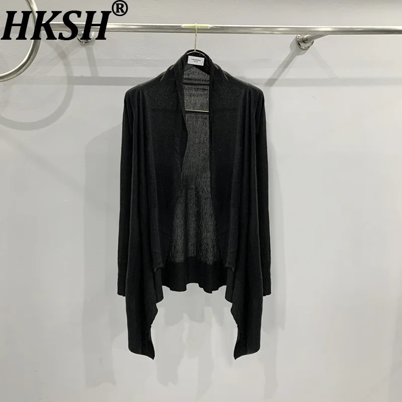 HKSH Women Knitted Sweater Cardigan Solid Color Shawl Long Sleeve Pleated Elegant High-end Casual Coat New Spring Autumn HK10737