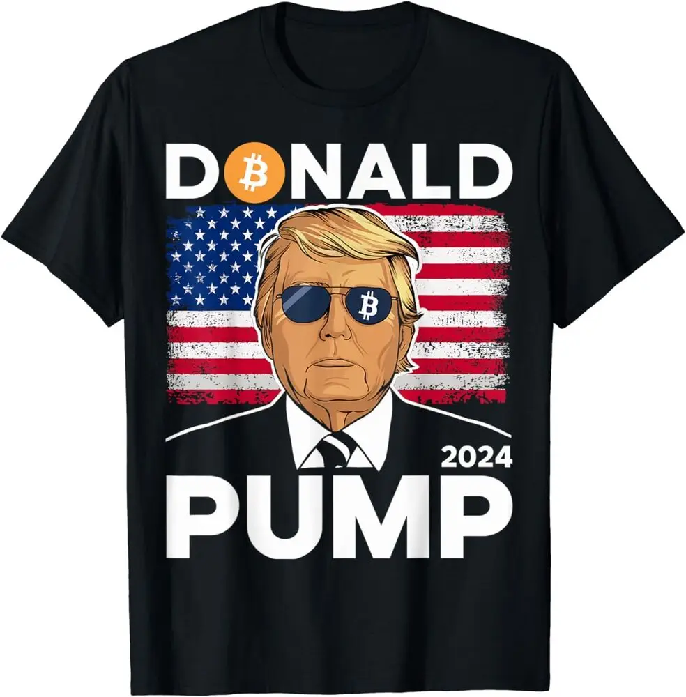 Donald Pump Bitcoin Funny Trump 2024 Crypto T-Shirt High Quality 100%Cotton Short Sleeve